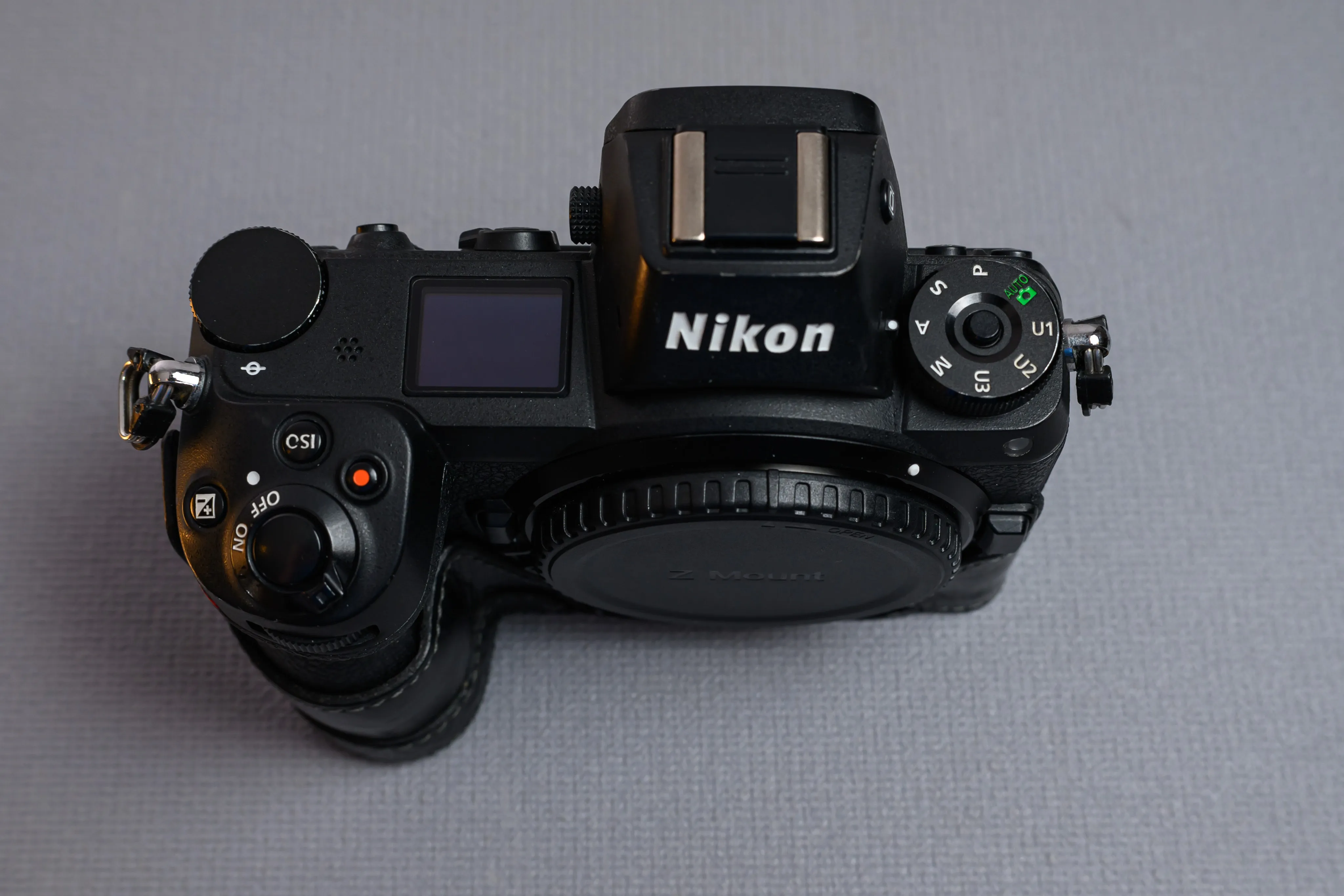 An overhead view of a mirrorless camera body