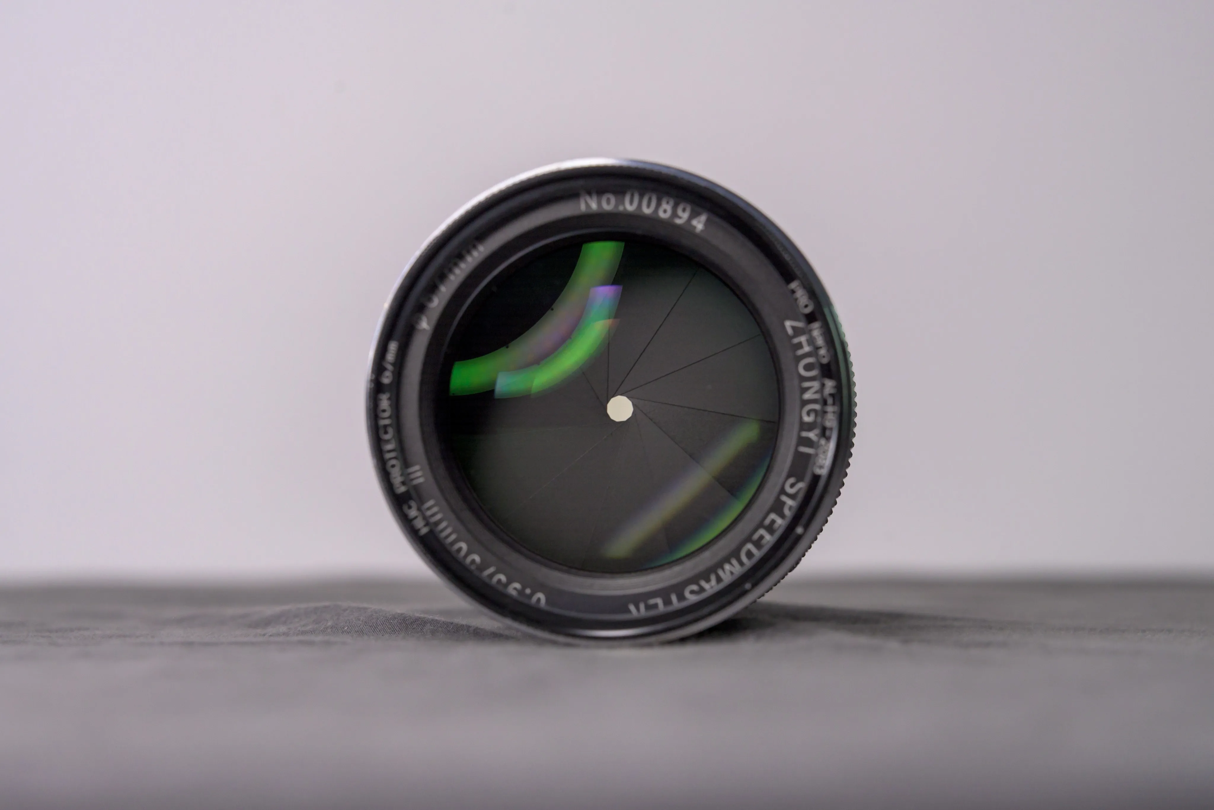 A camera lens photographed from the front